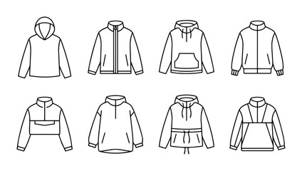8 Jackets and Hoodies linear icon set outerwear, clothing, UI and web interface design © Bundleprohub