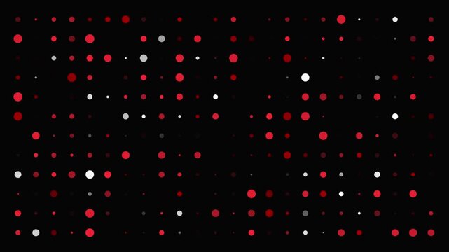 Abstract red and white polka dot pattern motion background, pulsing geometric circles grid, digital technology visual effect