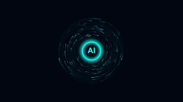 Artificial intelligence ai glowing neon circle animation with digital data particles technology