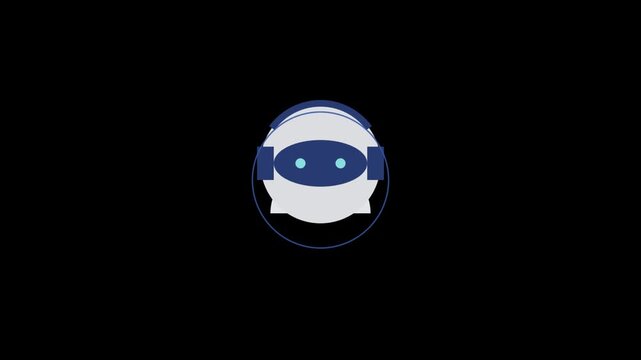 Minimalist animated robot head with rotating circular interface for tech ui android artificial intelligence