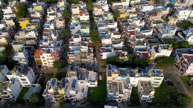 Aerial view of a dense residential neighborhood in Mysore, India