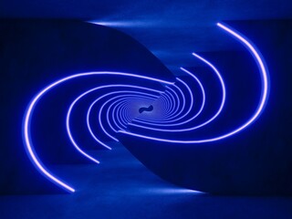 Naklejka premium Blue modern lighting tunnel space, 3d rendering sci-fi concept