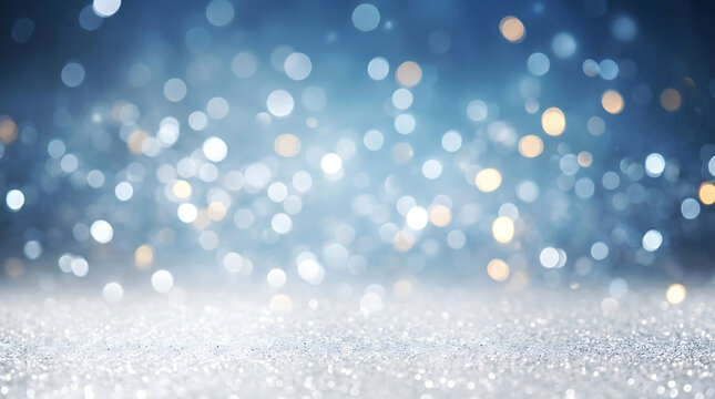 Blue and silver glitter bokeh background with soft lights for christmas holiday celebration
