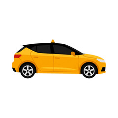 Obraz premium Modern Yellow Urban Taxi Cab Side View Flat Illustration
