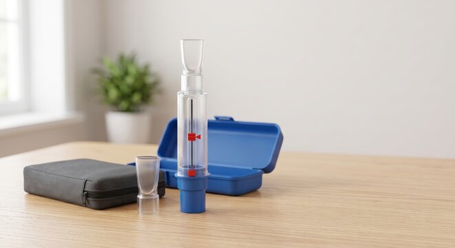 Medical peak flow meter device clean modern setup home respiratory health equipment display