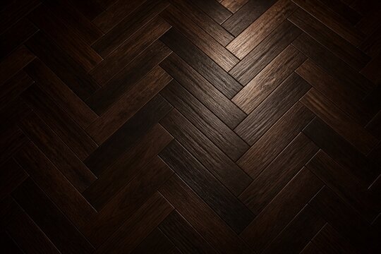 Herringbone dark wooden floor with low light ambiance
