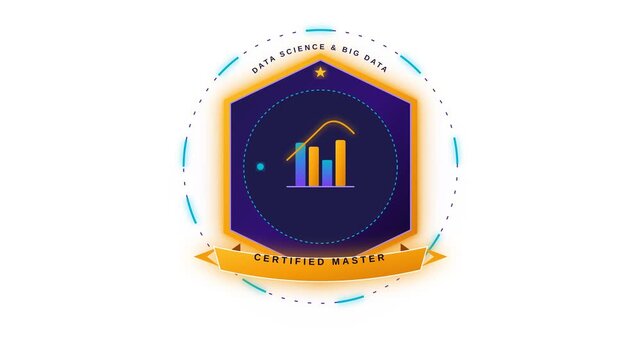 Data Science and Big Data Certified Master Achievement Badge Animation with Professional Chart Icon