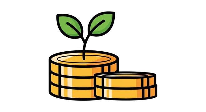 Stack of gold coins with a small green sprout icon