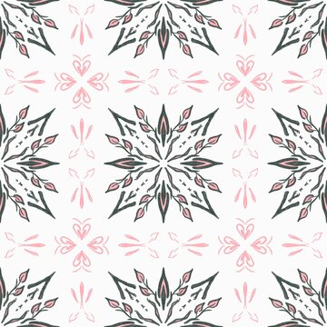 Mandala seamless pattern pink grey floral symmetry background