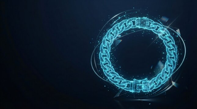 Abstract glowing digital circle ring formed by data particles and network connections with particles technology abstract futuristic connection information
