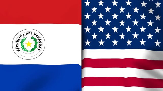 Waving flags of Paraguay and the United States of America side by side