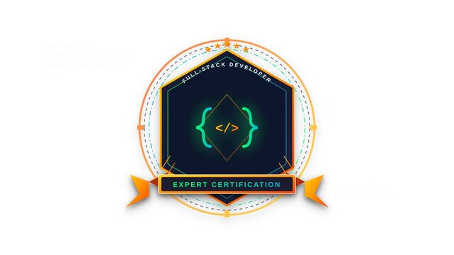 Full Stack Developer Expert Certification Badge Animation for Online Programming Skills Course