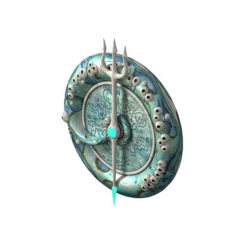 Fantasy Mystical Compass with Trident and Iridescent Shell Texture
