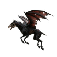 Fototapeta premium Dark Skeletal Winged Horse Creature in Flight