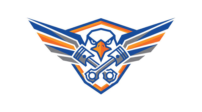 Eagle Wings Mechanical Piston Badge Vector Graphic Isolated on White Background