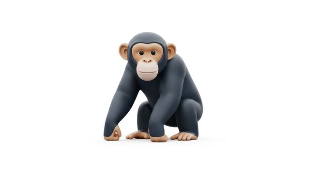 A chimpanzee crouches on the ground.