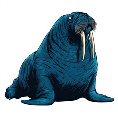 Naklejka premium Digital Illustration Of A Blue Walrus With Prominent Tusks Isolated On A Plain White Background