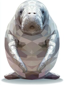 Low Poly Geometric Manatee Illustration Isolated On White Background