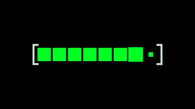 Retro Green Digital Loading Progress Bar Loop Overlay on Black Background