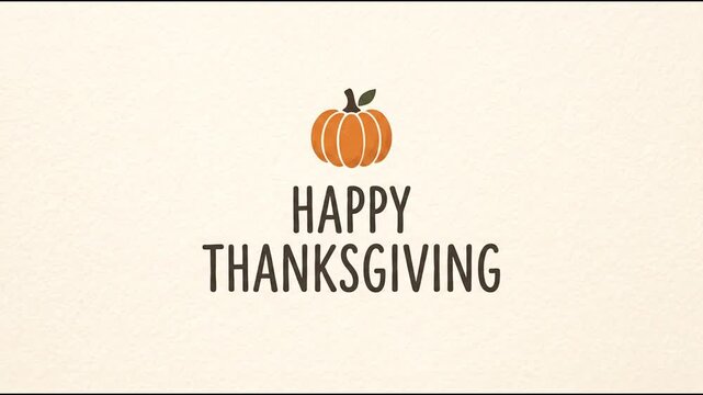 Minimalist Happy Thanksgiving Text Animation with Cute Pumpkin Graphic