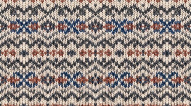 Seamless knitted fabric texture with a colorful geometric fair isle pattern for winter clothing and textiles