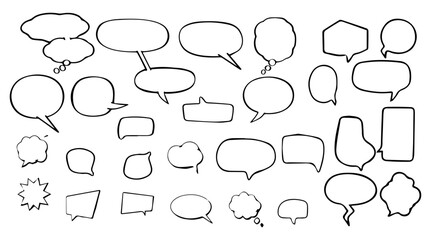 Fototapeta premium Hand Drawn Speech Bubbles Doodle Sketch Set for Comic Infographic Presentation and Creative Website Graphic Design