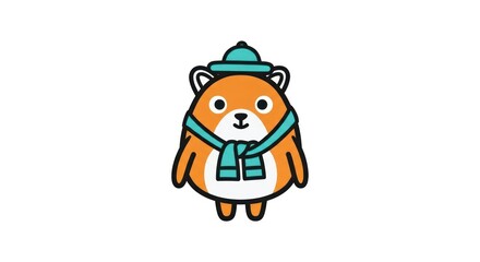 Fototapeta premium Cute cartoon bear in hat scarf.