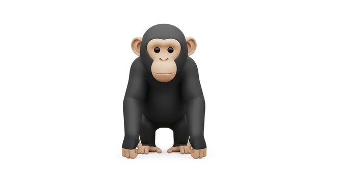 Cute cartoon chimpanzee standing alone.