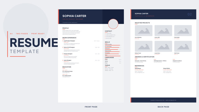 Modern Two Page Resume CV Template Mockup