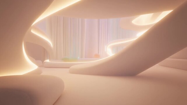 Futuristic Interior Design with Curvaceous White Walls and Soft Ambient Lighting