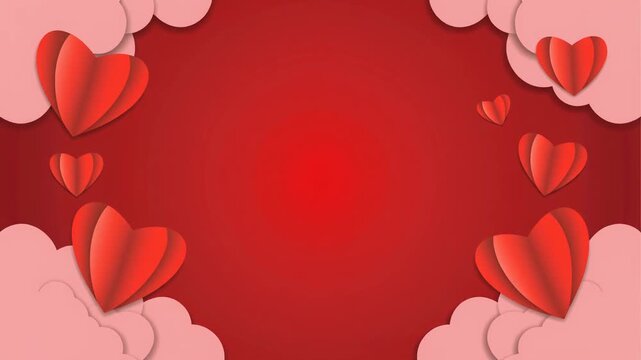 Paper Cut Hearts Floating on Red Background