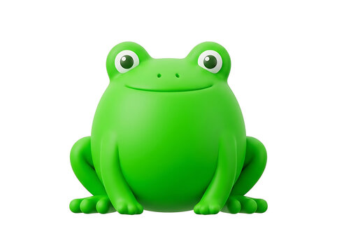Cute 3D Frog Character - Green Toad Amphibian Toy Render Isolated on White Background