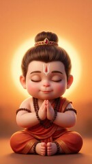 Fototapeta premium Baby Hanuman Meditation – Peaceful Chibi Devotional Portrait.