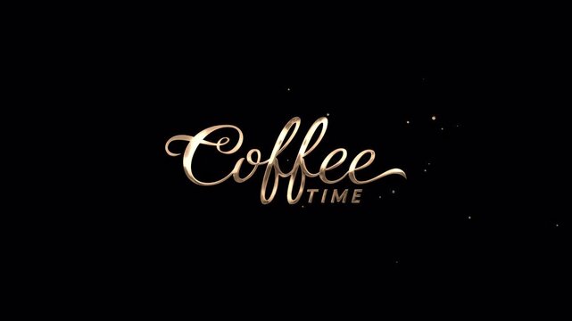 Coffee Time text animation in gold on a transparent alpha channel background. It is great for greetings, banners, reveal videos, etc.