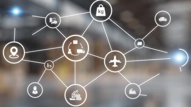 Logistics icons illustrate delivery, supply chain, warehouse, and shipping. Logistics connects global trade, logistics optimizes transport, and logistics supports inventory tracking. Gist