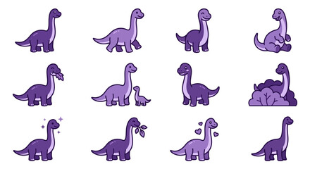 Simple purple dinosaur silhouettes and graphic icons. © Aditiya