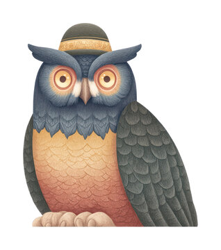 PNG Illustration of a wise owl wearing a hat