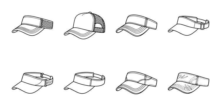 Headwear Collection: Visors and Caps, Vector Icons Set for Sport and Fashion