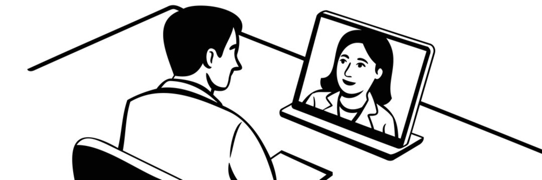 Business video call clipart icon. Remote online meeting and teleconference conference call vector illustration. Digital communication and virtual connectivity graphic.
