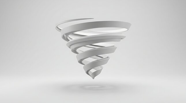 Abstract white 3D spiral vortex shape on a clean minimalist background