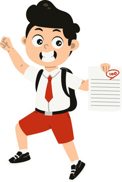 Student Holding Homework While Raising His Hand