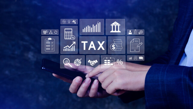 Online tax payment and financial planning concept. analyzing financial data and tax calculation to complete Individual income tax return, Government, state taxes, report. not ai