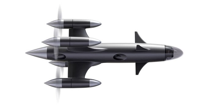 Drone interceptor in flight on white background - 3D repeatable animation