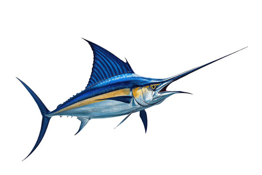Blue marlin swimming with extended pointed bill
