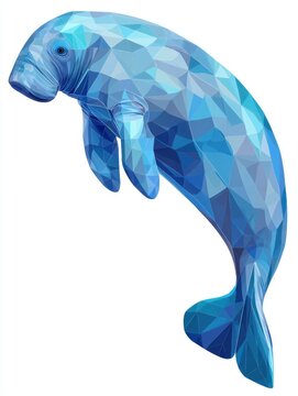 Abstract Geometric Blue Manatee Illustration On White Background