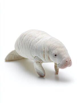 Abstract Manatee Sculpture With Intricate Etched Geometric Patterns On A Clean White Background