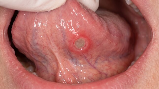 Aphthous Ulcer on the Ventral Tongue Showing Characteristic Oral Lesion