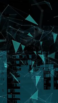 Animation of moving shapes over cityscape