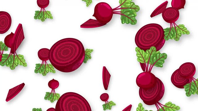 Falling Whole and Sliced Beetroot Vegetables on White Background