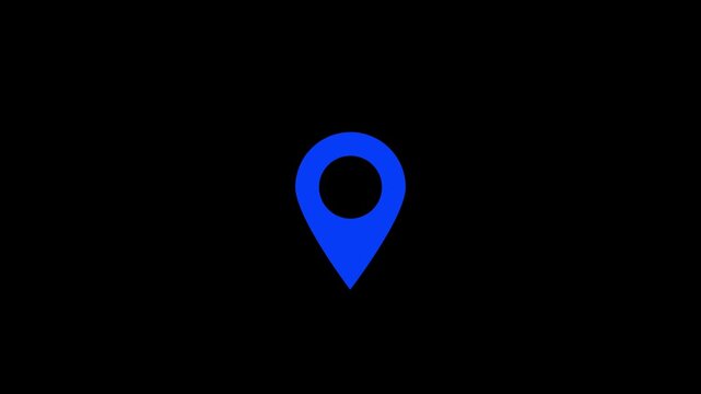 Blue Location Map Pin Pointer Icon Destination Symbol Isolated on Black Background.